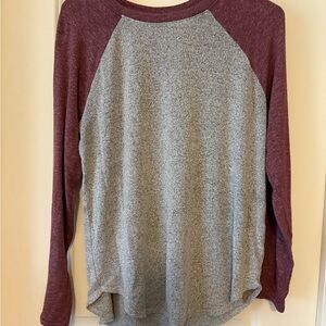 Gray and Maroon Raglan Long Sleeve Shirt